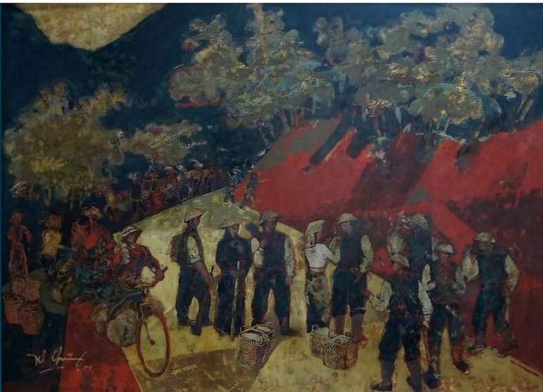 A lacquer painting entitled ‘Way to Dien Bien’ by painter Tran Khanh Chuong 