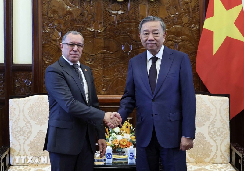 President To Lam (right) receives Colombian Ambassador to Vietnam Miguel Angel Rodriguez Melo. (Photo: VNA)