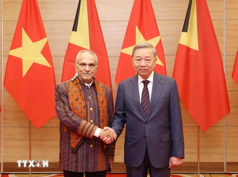 President To Lam (R) on August 1 hosts a banquet in honour of Timor-Leste President José Ramos-Horta. (Photo: VNA)