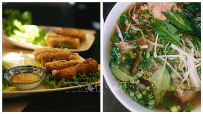 Vietnamese pho (R) and nem are served at the 2024 Paris Olympics. (Photo: VNA)