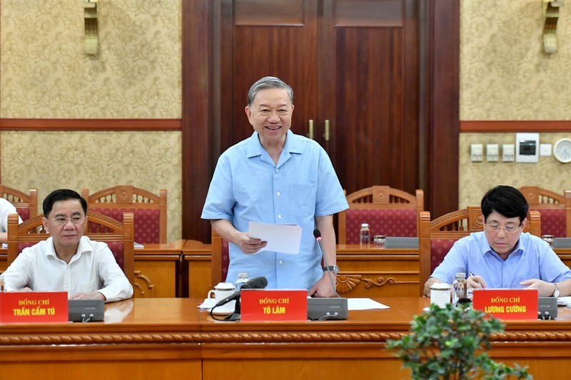 Party General Secretary and State President To Lam speaking at the meeting of standing members of the sub-committee for documents of the 14th National Party Congress. (Photo: NDO/Dang Khoa)