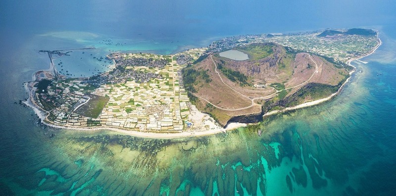 An aerial view of the Thoi Loi Volcano crater on Ly Son Island