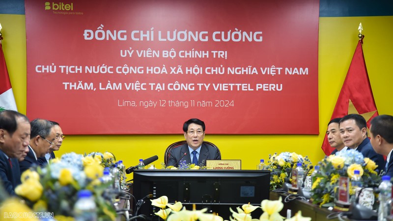 State President Luong Cuong has a working session with Viettel Peru S.A.C (Bitel) on November 12. (Photo: VNA)