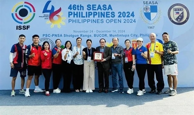 The Vietnamese delegation at the 46th Southeast Asian Shooting Association (SEASA) Shooting Championship on December 6 in Muntinlupa city, the Philippines. (Photo: Vietnam Sports Team)