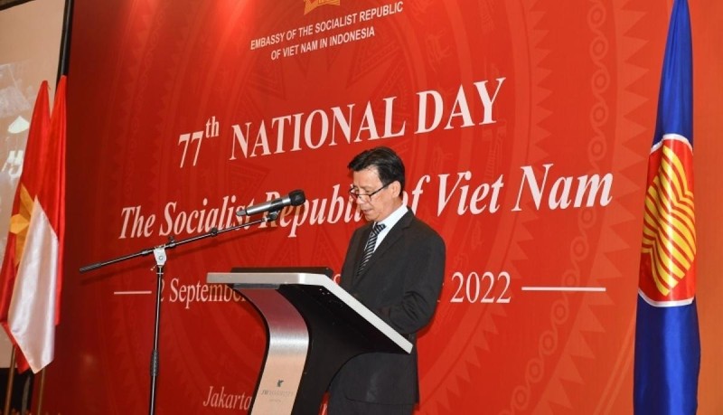 Vietnamese Ambassador to Indonesia Ta Van Thong speaking at the ceremony (Photo: VOV)