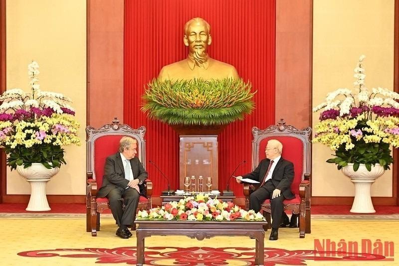 Party General Secretary Nguyen Phu Trong (R) and UN Secretary-General António Guterres. (Photo: NDO)