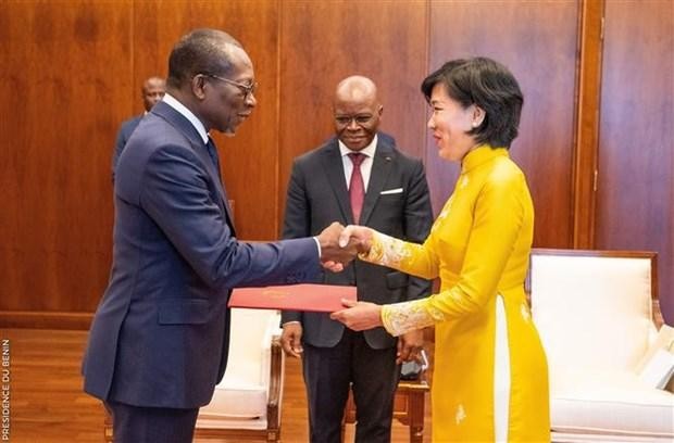 Vietnamese Ambassador to Morocco and Benin Dang Thi Thu Ha presents her credentials to Benin’s President Patrice Talon. (Photo: VNA)