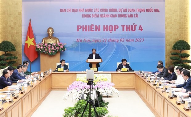 PM Pham Minh Chinh addresses the fourth meeting of the State steering committee for nationally important transport projects on February 21. (Photo: VNA)