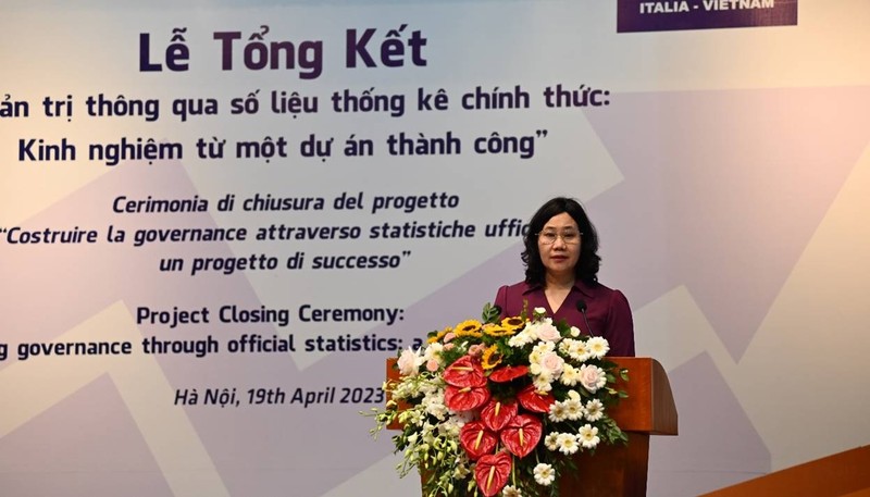 GSO General Director Nguyen Thi Huong speaks at the event. (Photo: VNA)