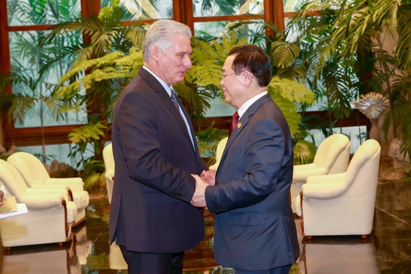 National Assembly Chairman Vuong Dinh Hue meets with Cuban President Miguel Díaz-Canel.