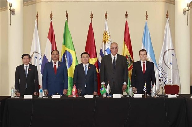 NA Chairman Vuong Dinh Hue (middle) and other delegates in a group photo. (Source: VNA)