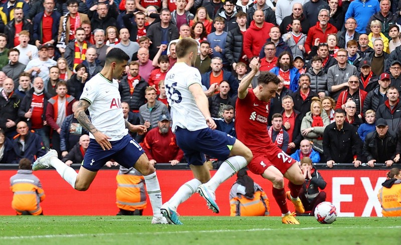 Liverpool's Diogo Jota scores their fourth goal - Premier League - Liverpool v Tottenham Hotspur - Anfield, Liverpool, Britain - April 30, 2023. (Photo: Reuters)