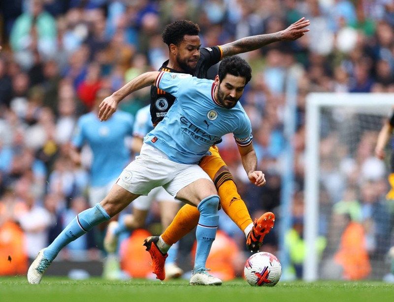 Manchester City's Ilkay Gundogan in action with Leeds United's Weston McKennie - Premier League - Manchester City v Leeds United - Etihad Stadium, Manchester, the UK - May 6, 2023. (Photo: Reuters)