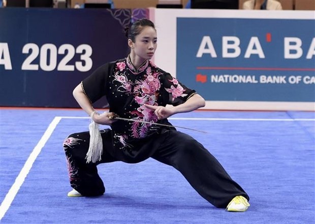 Wushu athlete Duong Thuy Vi at the ongoing SEA Games 32 in Cambodia. (Photo: VNA)