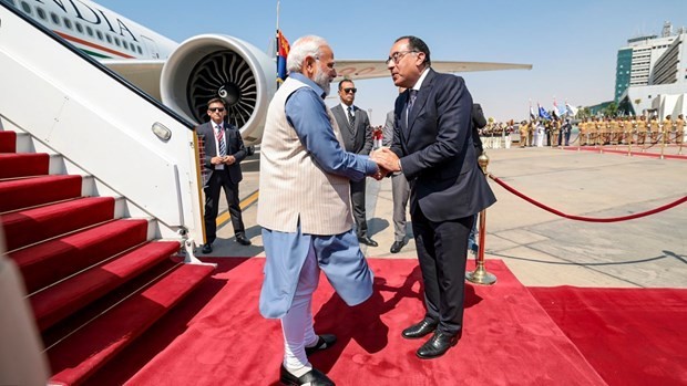 Indian Prime Minister Narendra Modi arrives in Cairo. (Source: MEA India/Vietnam+)