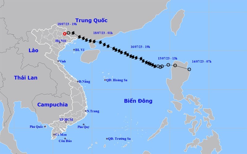 Talim has weakened into a tropical depression at about 4pm on July 18. (Photo: nchmf.gov.vn)