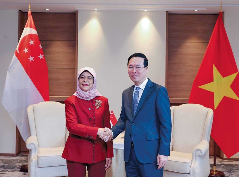 President Vo Van Thuong meets Singaporean President Halimah Yacob on May 5, 2023.