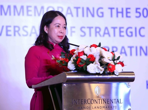 Vice President Vo Thi Anh Xuan addresses the ceremony in Hanoi on August 1. (Photo: VNA)