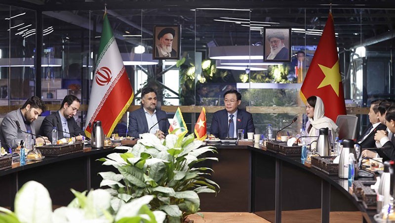 National Assembly (NA) Chairman Vuong Dinh Hue and Iranian First Vice President Mohammad Mokhber at the working session with IHIT leaders (Photo: VNA)