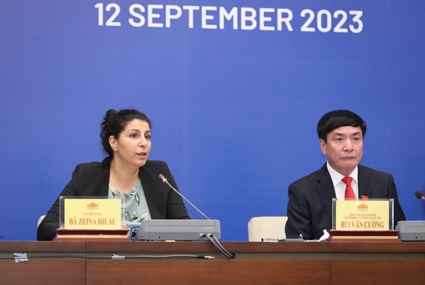 Zeina Hilal, a representative of the IPU Secretariat at the press conference (Photo: VNA)