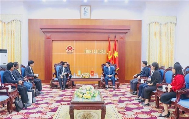 At the meeting between Vice Chairman of the Lai Chau People's Committee Ha Trong Hai and a visiting delegation from the Indian Embassy and the Indian Rare Earths Limited (IREL) on November 8. (Photo: VNA)