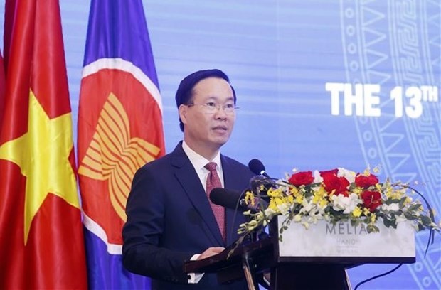 President Vo Van Thuong addresses the 13th ASEAN - China Prosecutors-General Conference in Hanoi on December (Photo: VNA)