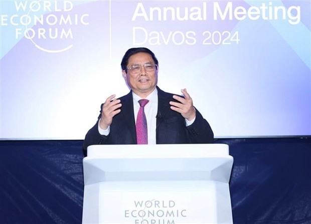 Prime Minister Phạm Minh Chính addresses the WEF's Country Strategic Dialogue on Vietnam in Davos, Switzerland on January 16 (Photo: VNA/VNS)