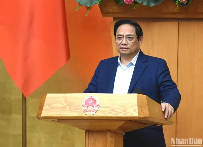 Prime Minister Pham Minh Chinh speaking at the meeting. (Photo: TRAN HAI/NDO)