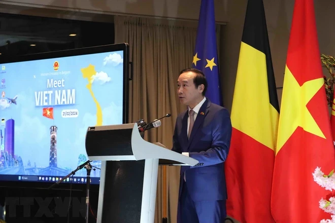 Vietnamese Ambassador to Belgium Nguyen Van Thao speaks at the event. (Photo: VNA)