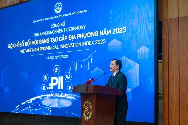 Minister of Science and Technology Huynh Thanh Dat speaks at the ceremony. (Photo: VNA)