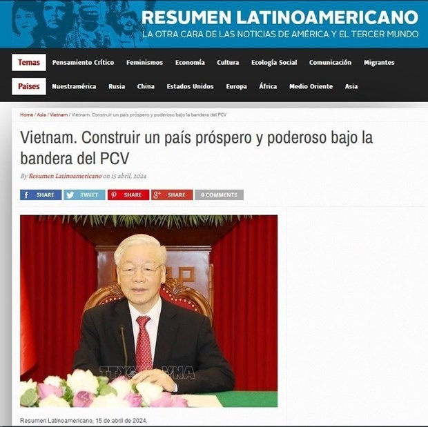 The article published on Resumen Latinoamericano newspaper (Photo: VNA)