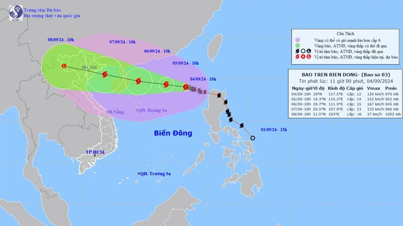 The projected path of the storm