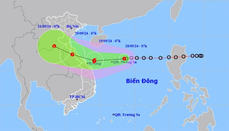 The projected path of the tropical depression at 7AM (Photo: nchmf.gov.vn)