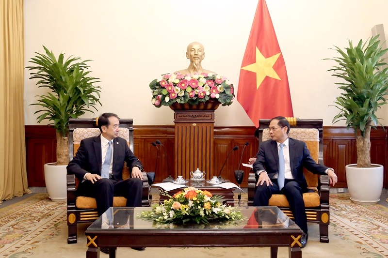 Deputy Prime Minister and Minister of Foreign Affairs Bui Thanh Son (R) receives Chinese Ambassador to Vietnam He Wei in Hanoi on October 22. (Photo: dangcongsan.vn)