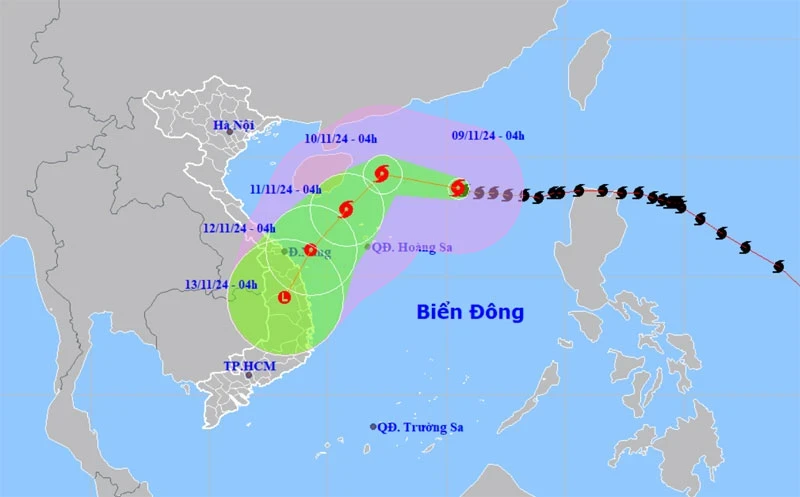 The projected path of the typhoon Yinxing (Photo: nchmf.gov.vn)