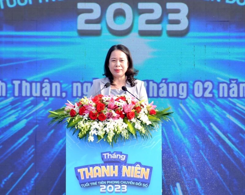 Acting President Vo Thi Anh Xuan speaks at the launch of the Youth Month 2023.