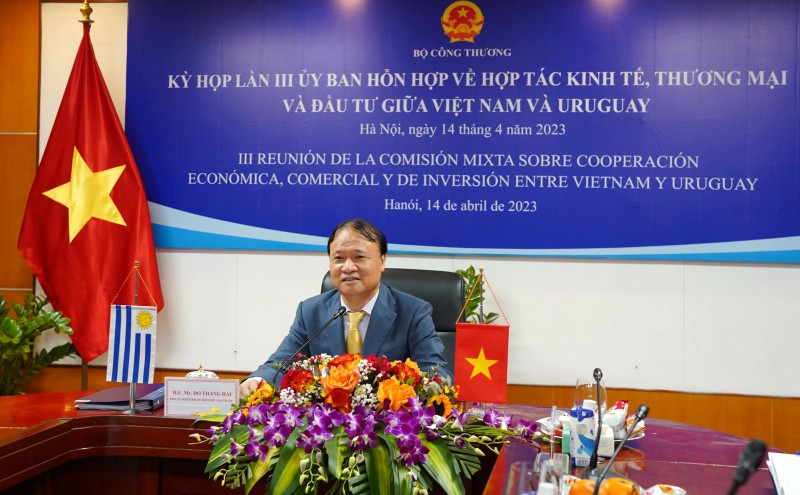 Deputy Minister of Industry and Trade Do Thang Hai at the virtual meeting. (Photo: MOIT)