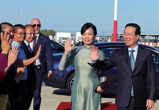 The farewell ceremony for President Vo Van Thuong and his spouse at Fiumicino International Airport. (Photo: VNA)