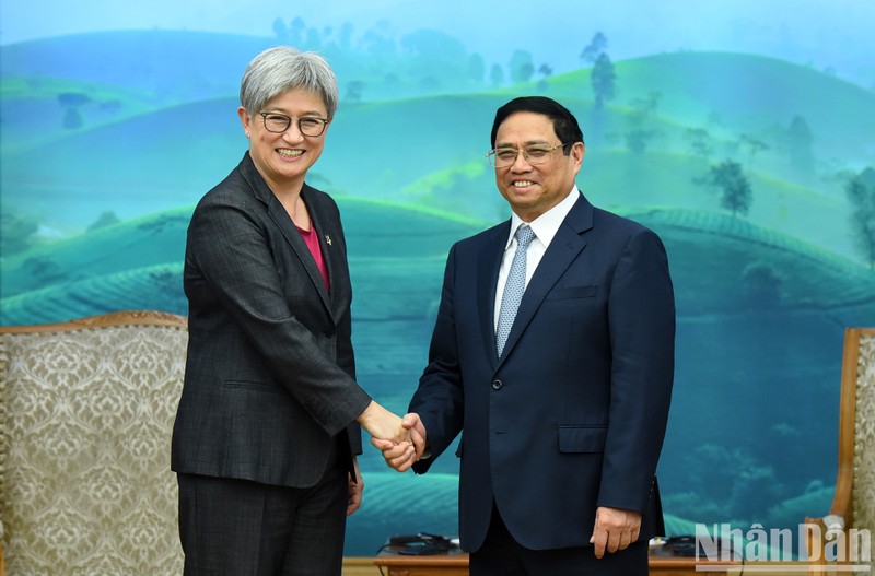 Prime Minister Pham Minh Chinh and Australian Minister for Foreign Affairs Penny Wong at the meeting in Hanoi on August 22 (Photo: Tran Hai)