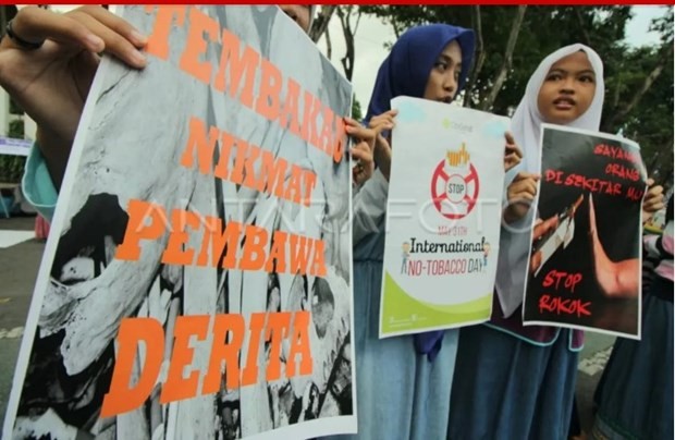 A student rally against smoking in Surabaya, East Java, on May 29, 2023 to commemorate World No Tobacco Day. (Photo: antaranews.com)