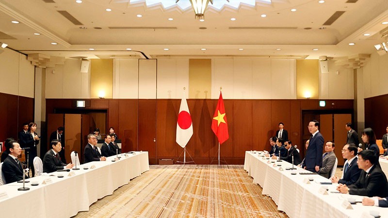 President Vo Van Thuong speaks at the reception for Governor of Fukuoka prefecture Hattori Seitaro. (Photo: VNA)