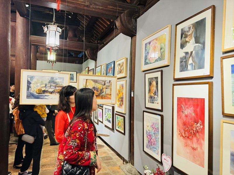 Watercolour paintings on display at the exhibition.