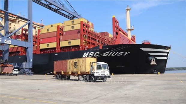 The container ship MSC Giusy, with a gross tonnage exceeding 170,, docked at the SSIT in the Cai Mep-Thi Vai complex, the southern province of Ba Ria-Vung Tau, on on April 11.(Photo: VNA)