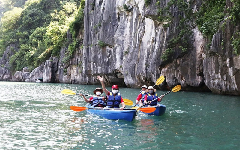 Kayaking in Ha Long Bay.