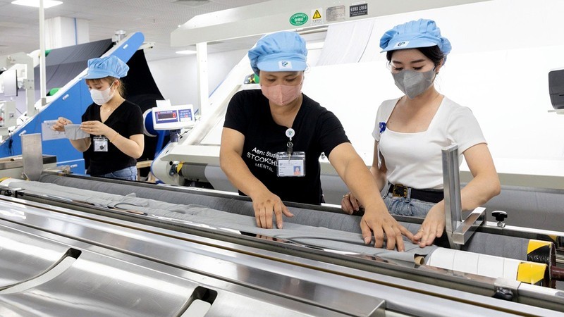 Textile workers at a factory in Nam Dinh Province.