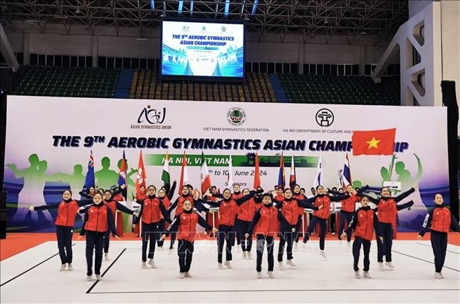 The opening ceremony of the 9th Aerobic Gymnastics Asian Championships. (Photo: VNA)