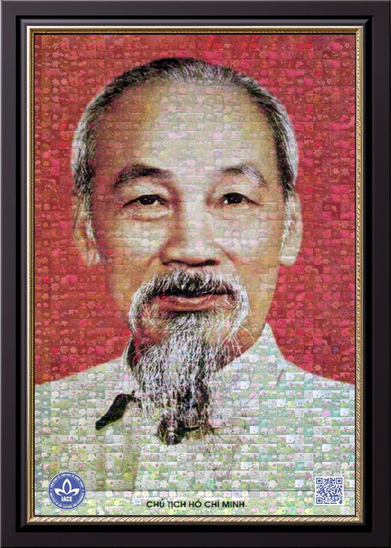 The portrait of Uncle Ho made from photos of lotus flowers.