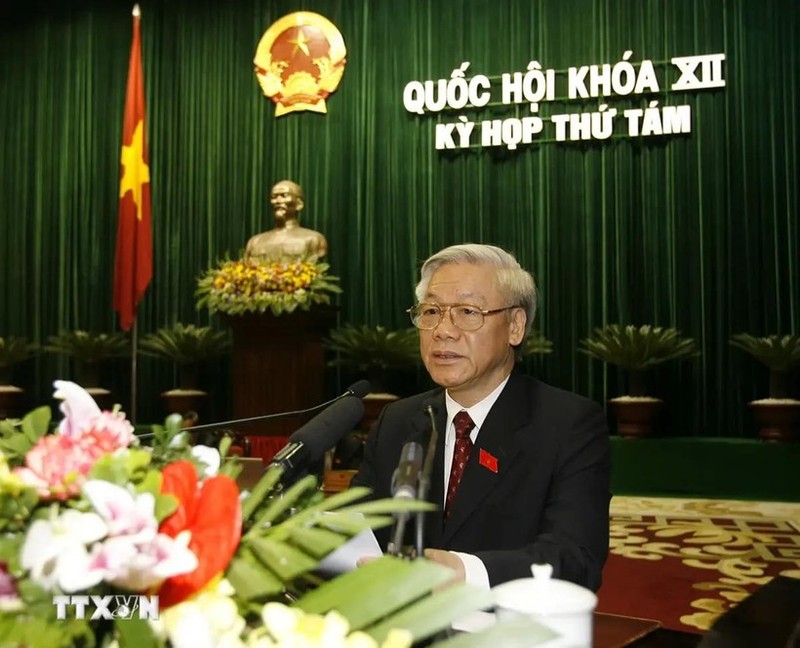 National Assembly Chairman Nguyen Phu Trong delivers the closing speech of the 8th session of the 12th National Assembly. (Photo: VNA)