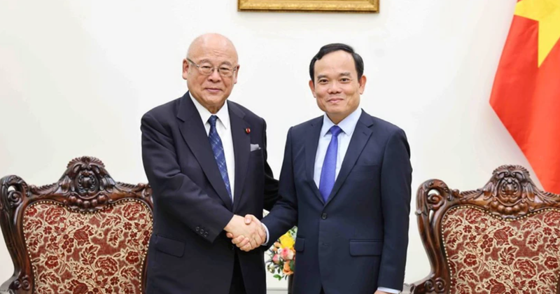 Deputy Prime Minister Tran Luu Quang (R) and Special Advisor to the Japan-Vietnam Parliamentary Friendship Alliance Takebe Tsutomu (Photo: VNA)