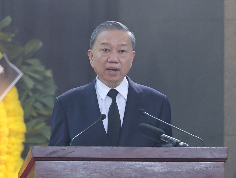 President To Lam delivers an eulogy at the memorial service for General Secretary Nguyen Phu Trong.